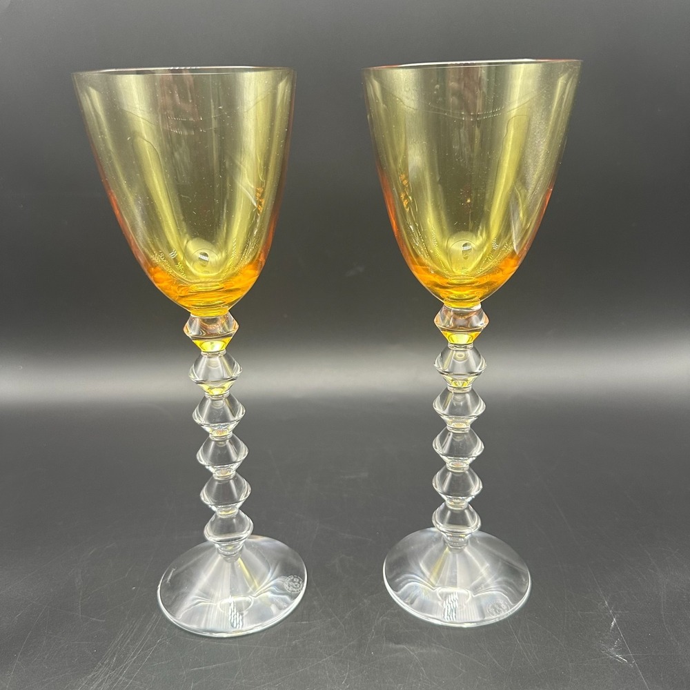 Baccarat Vega Fortissimo Crystal Wine Glass yellow 9" TALL SET OF 2